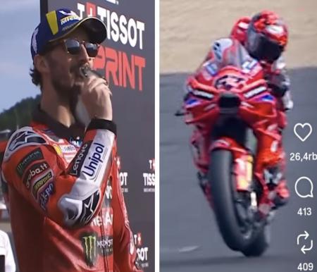 Bagnaia juara Sprint MotoGP Jepang, Marquez tempel ketat di posisi kedua (foto/IG)